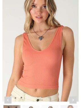 New Coral Pink Ribbed V-Neck Crop top tank Reversible nikikibi